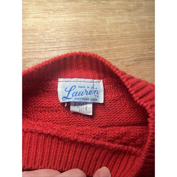 Vintage Lauren Knitwear Women’s Sweater L Red L/S Made USA Knit - Picture 2 of 5
